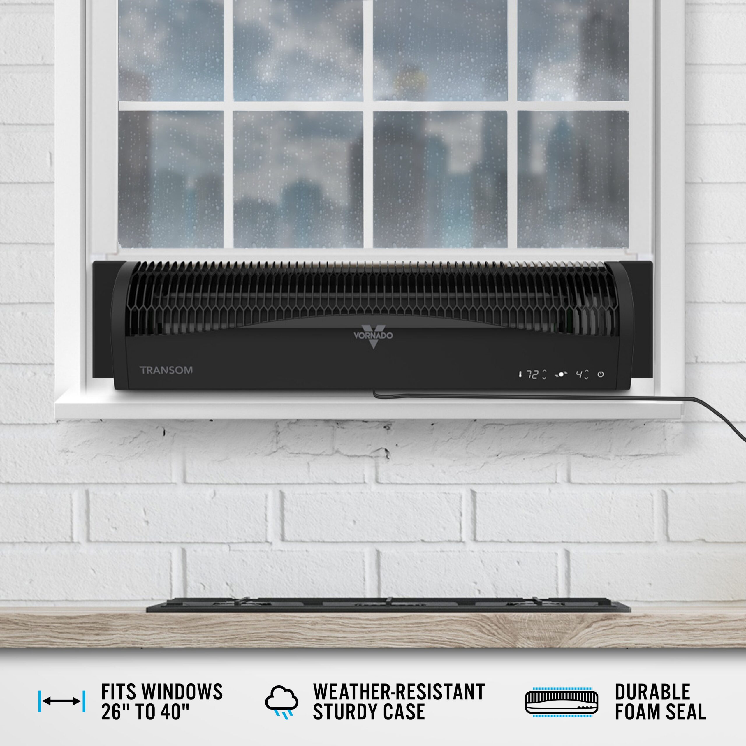 Vornado Transom window fan mounted in a double-hung window