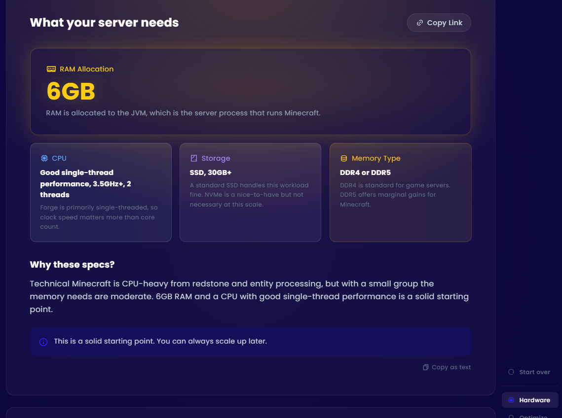 Minecraft server resource calculator