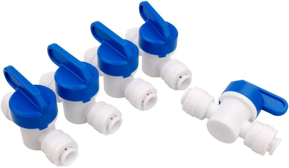 PureSec inline shut off ball valve 3/8 inch push-fit fittings for RO systems, 5-pack