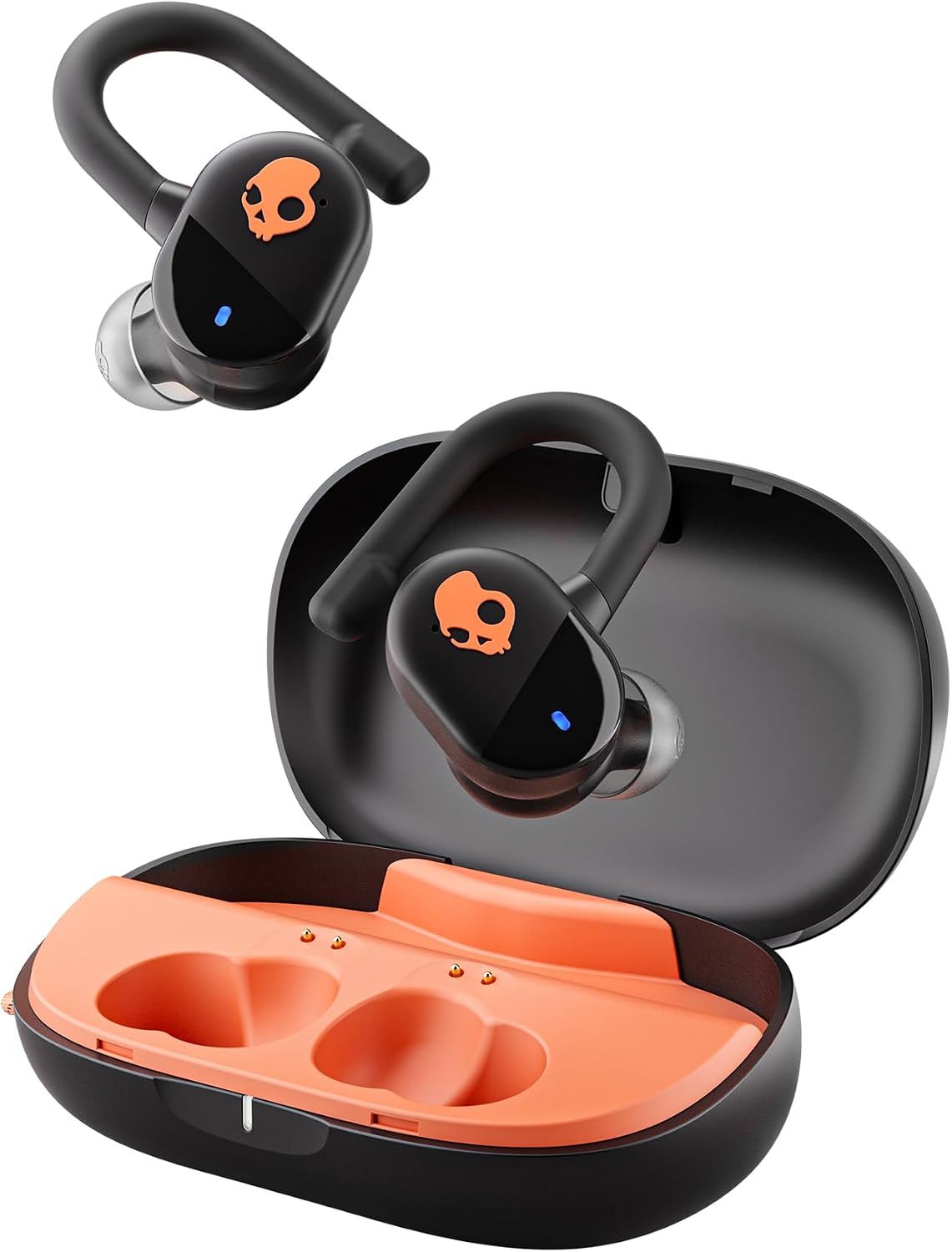Skullcandy Push Play Active Wireless Earbuds - True Black/Orange | In-Ear Hanger, Bluetooth, Noise Isolating 58 Hours Battery, Sweat and Water Resistant, Microphone, Running Outdoors, Exercise