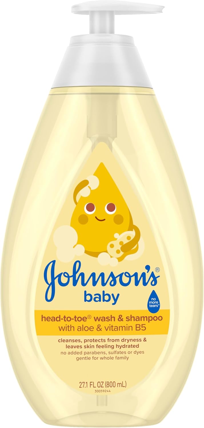 Johnson's baby wash review — bottle of Johnson's Head-to-Toe wash and shampoo used for dry eyes