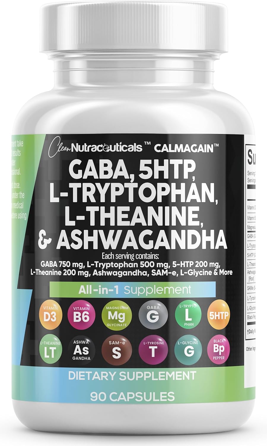 CalmAgain GABA L-theanine 5-HTP supplement bottle