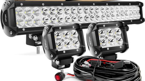 Nilight ZH002 20 inch 126W spot flood combo off road LED light bar kit with two 4 inch pods and 16AWG wiring harness