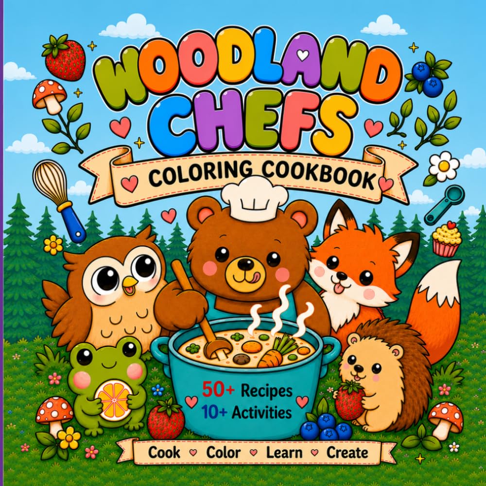 Woodland Chefs Kids Cookbook and Coloring Book cover