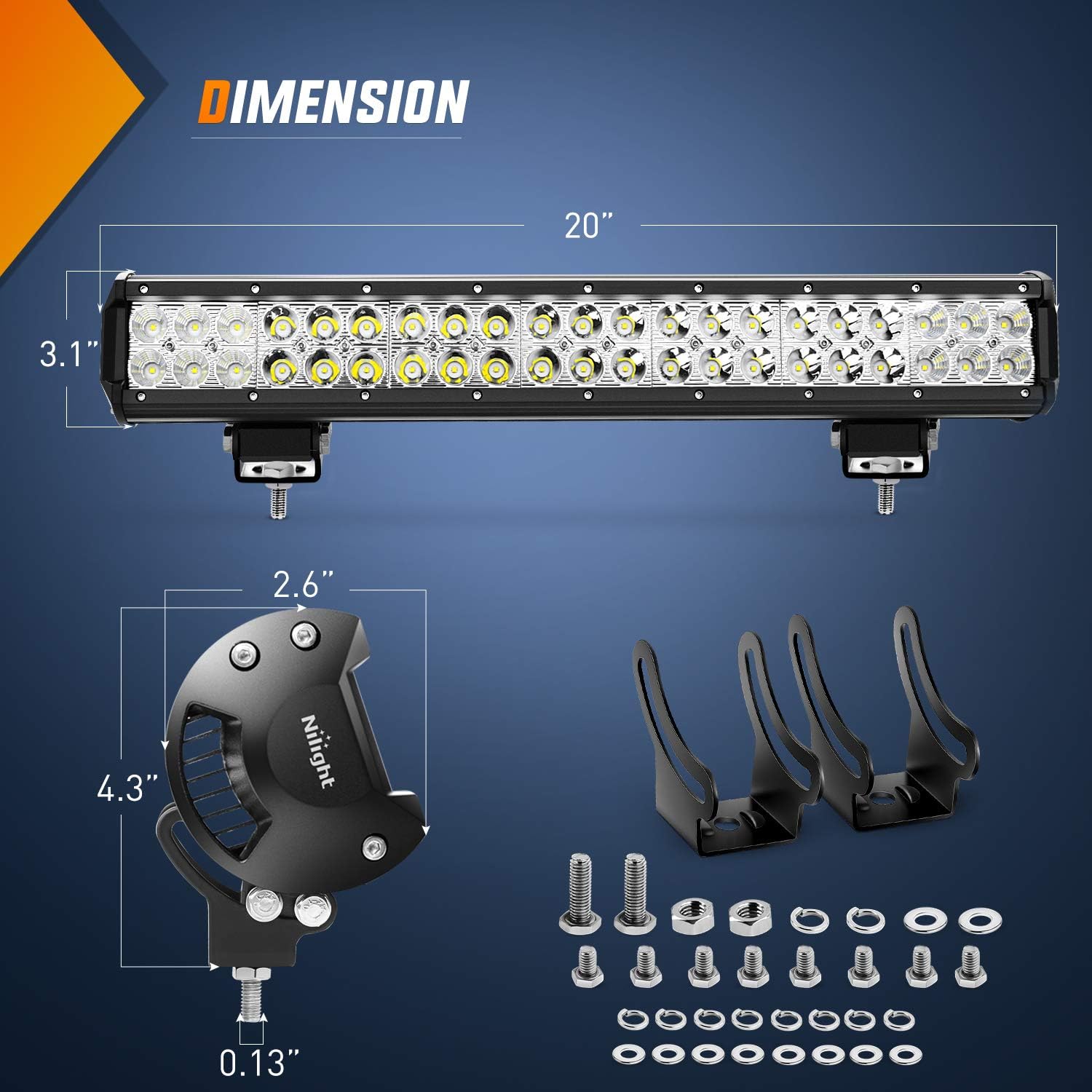 Nilight ZH002 20-inch LED light bar kit with two 4-inch pods