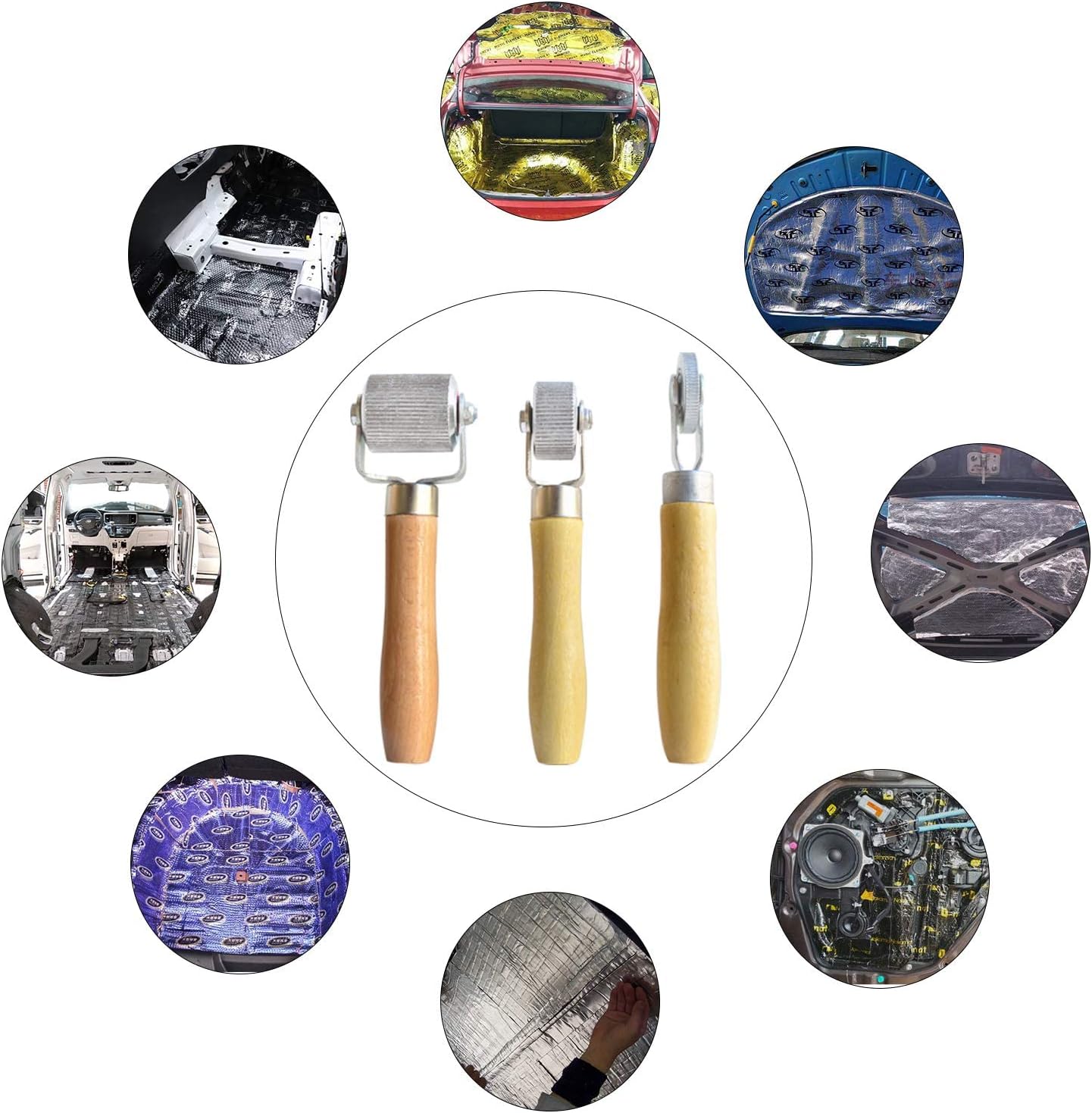 ITEQ sound deadening roller set with three metal roller sizes
