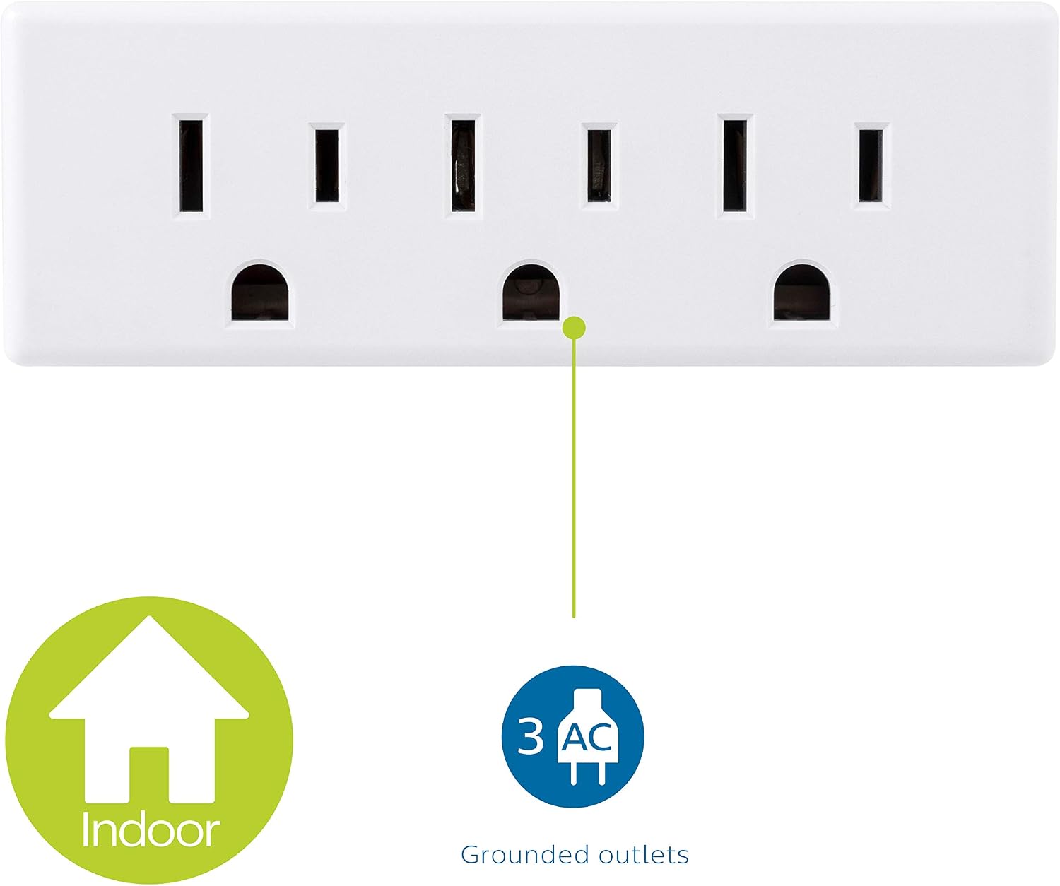 PHILIPS Outlet Extender, 2 Pack, 3 Outlet Multi Plug Wall Power Splitter | 3 Prong Multiple Plug Wall Adapter, Electrical Expander, Home Office Dorm Essentials, UL Safety Listed, White, SPS1630W/37