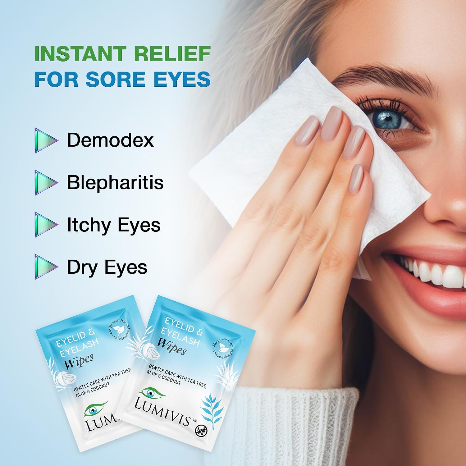 Lumivis eyelid wipes for dry eyes and daily eye cleansing