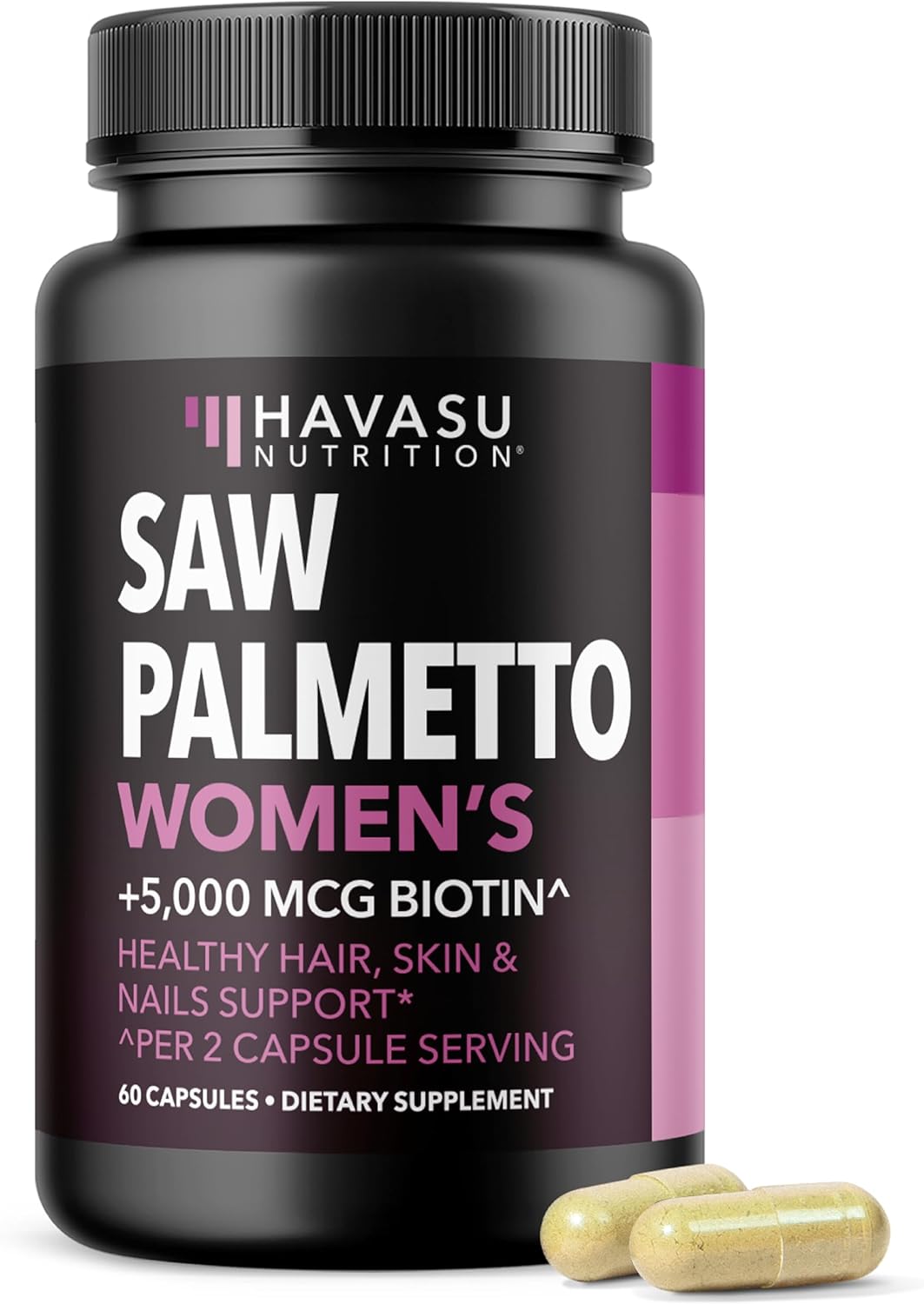 Saw palmetto for women supplement with biotin bottle