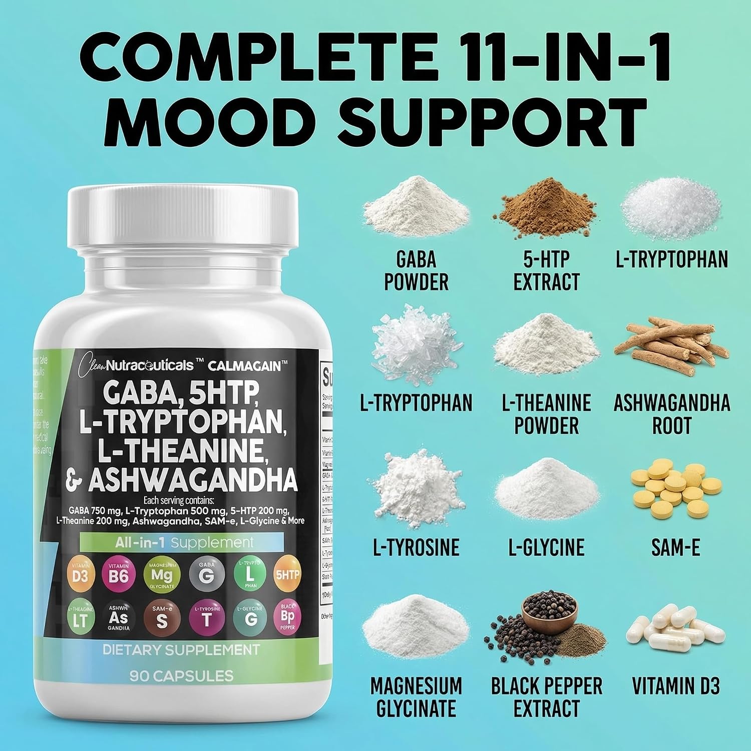 CalmAgain supplement bottle and label detail