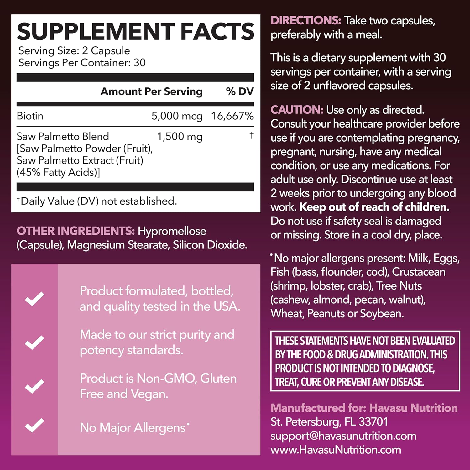Saw palmetto for women capsules and supplement facts