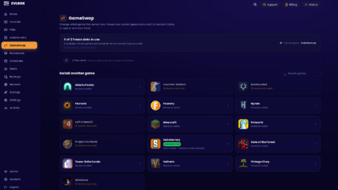 The GameSwap page in the EVLBOX Nitro Panel